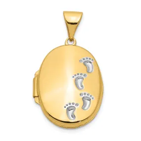 14k Yellow Gold Rhodium Footprints Locket