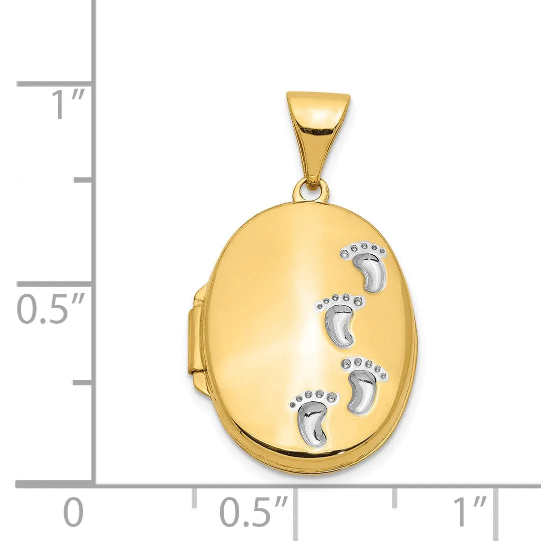 14k Yellow Gold Rhodium Footprints Locket