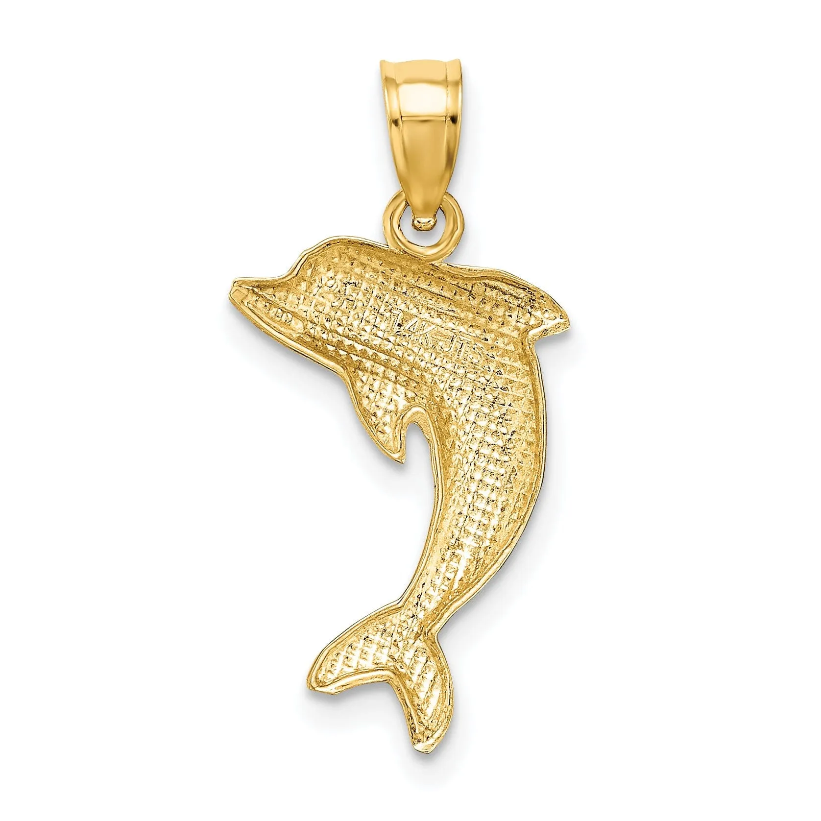 14k Yellow Gold Solid Polished Finish Dolphin Charm Pendant