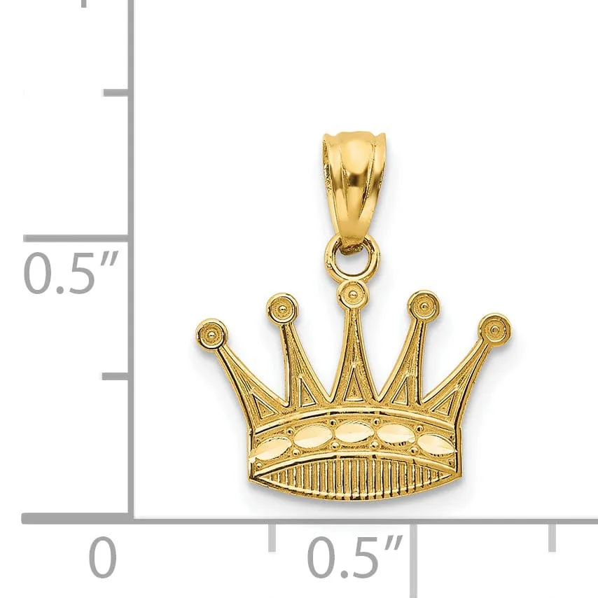 14k Yellow Gold Solid Polished Finish Mens Crown Design Charm Pendant