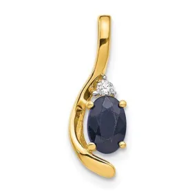 14KT GOLD 1/2CTW OVAL SAPPHIRE & ROUND DIAMOND PENDANT