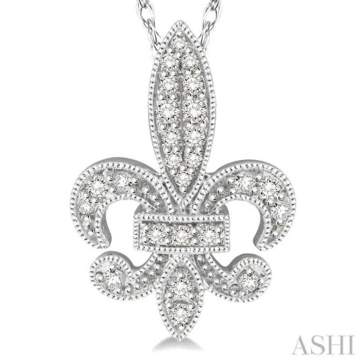 1/5 Ctw Fleur De Lis Round Cut Diamond Pendant With Link Chain in 10K White Gold