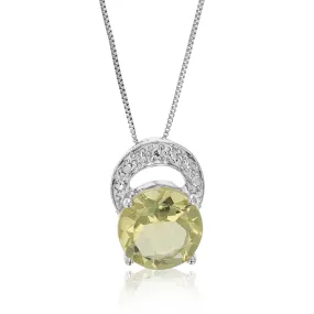 1.50 cttw Lemon Quartz Pendant Necklace .925 Sterling Silver Rhodium 8 MM Round