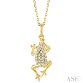 1/6 ctw Amphibian Petite Frog Round Cut Diamond Fashion Pendant With Chain in 10K Yellow Gold