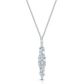 18ct White Gold Baguette & Round Brilliant Cut Diamond Drop Pendant