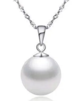 18K White Gold 4 ct Pearl Round 18 Inch Necklace Gold Plated