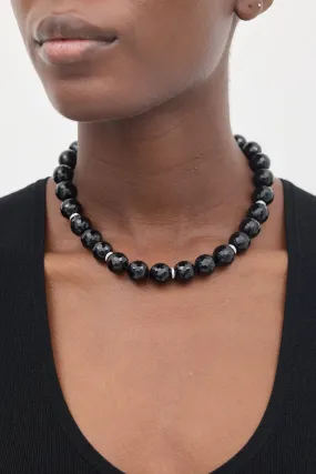 18K White Gold & Black Onyx Beaded Diamond Necklace