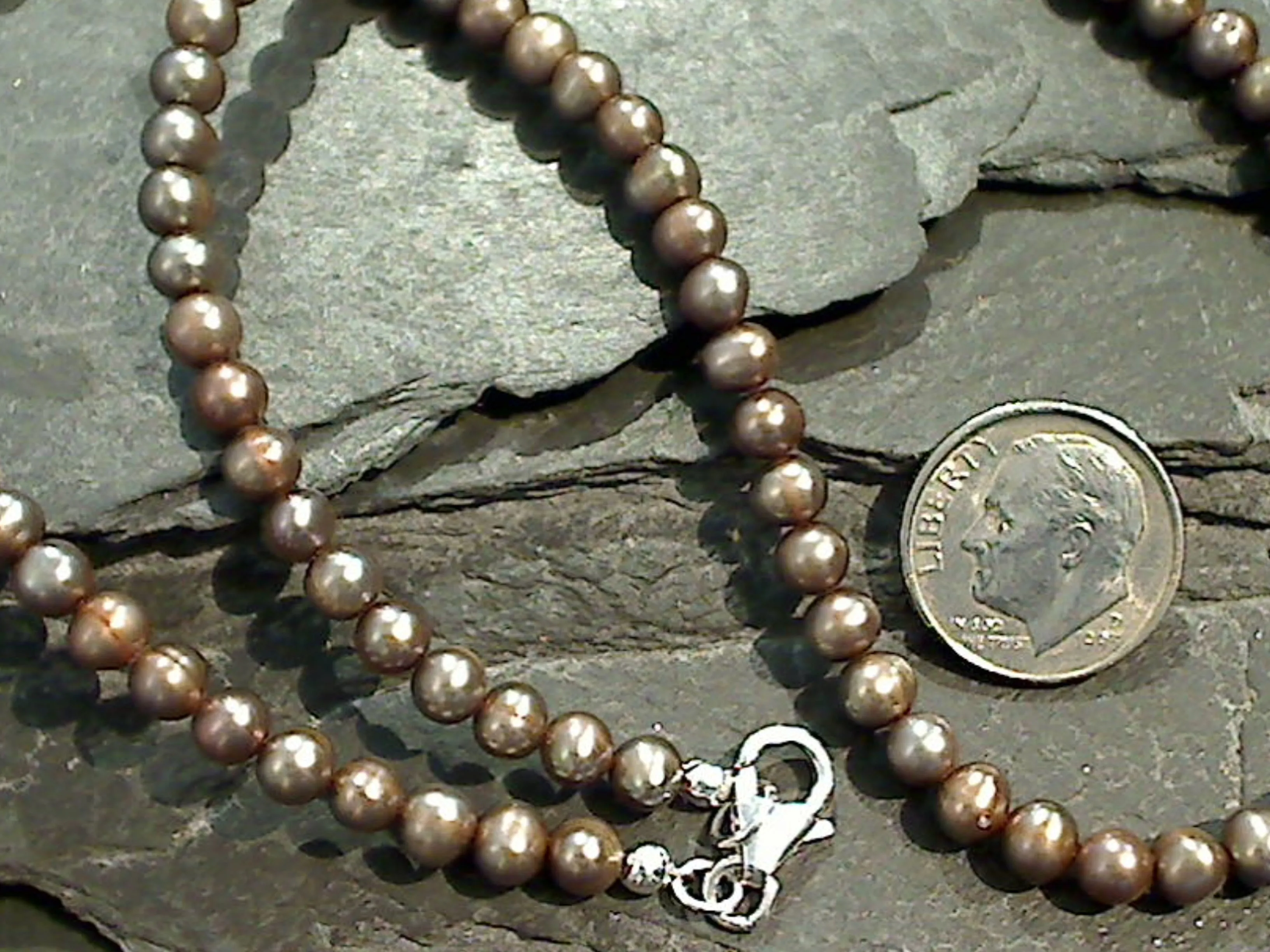 18" Bronze Pearl 5MM Necklace, Sterling Silver Clasp