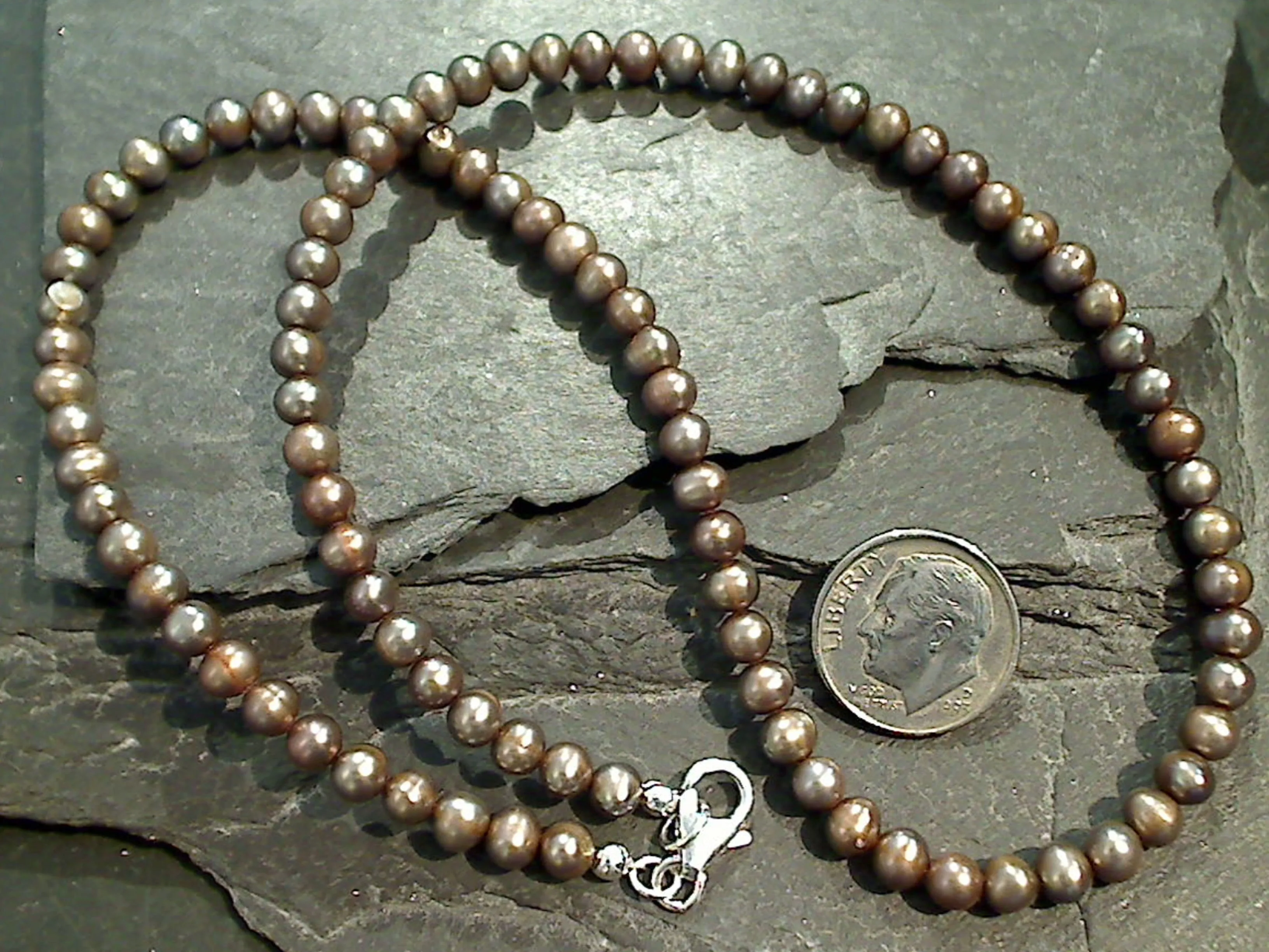 18" Bronze Pearl 5MM Necklace, Sterling Silver Clasp