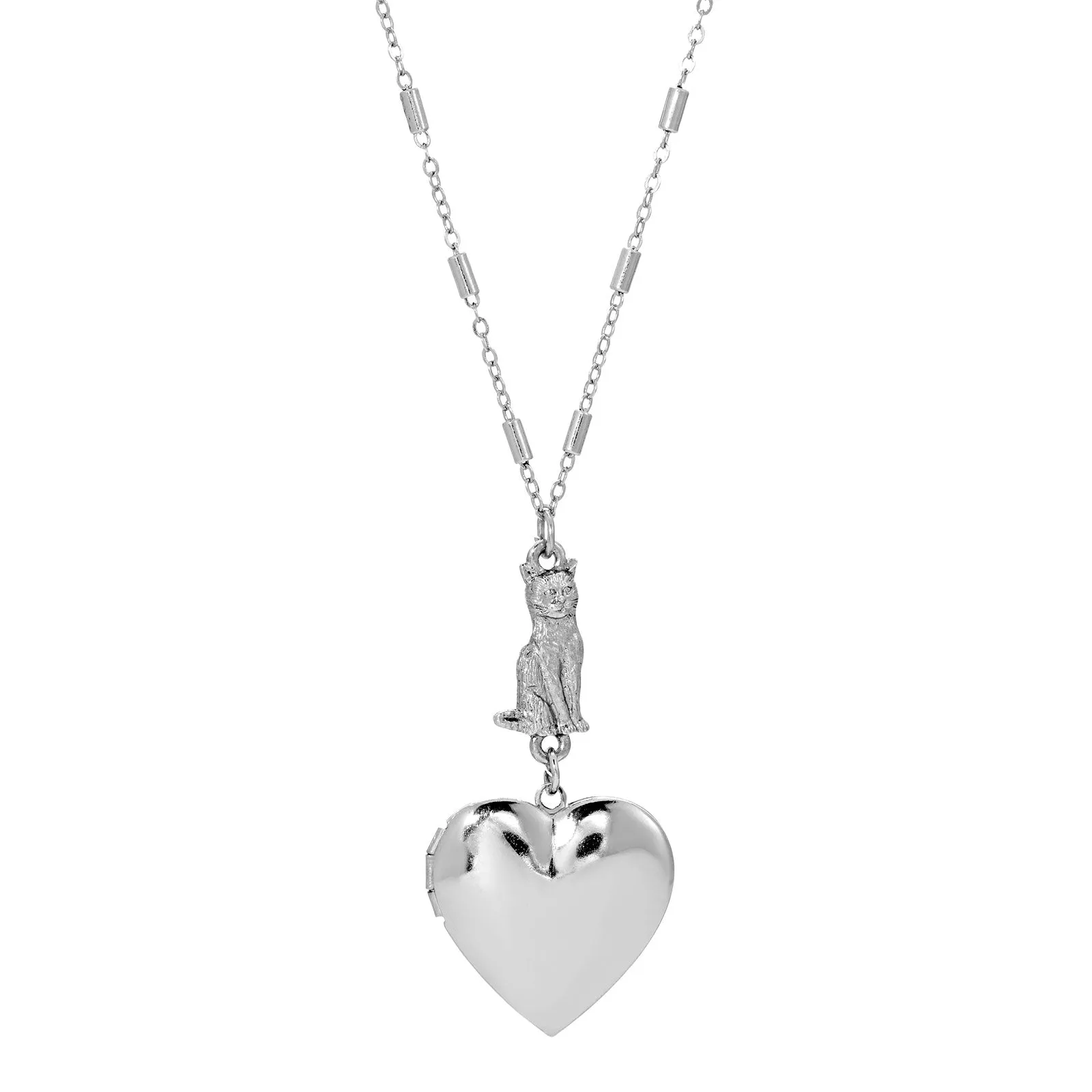 1928 Jewelry&reg; Silver Tone Heart Cat Necklace 30 Inches