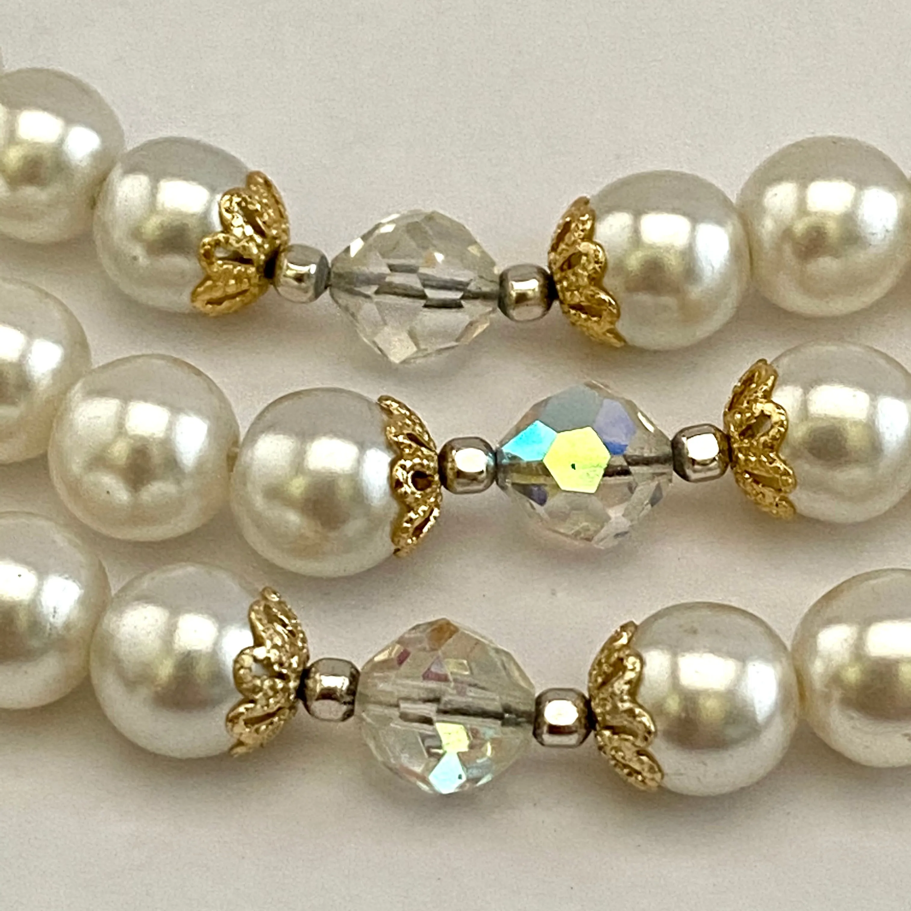 1960s Japan Faux Pearl & Crystal Bead Necklace