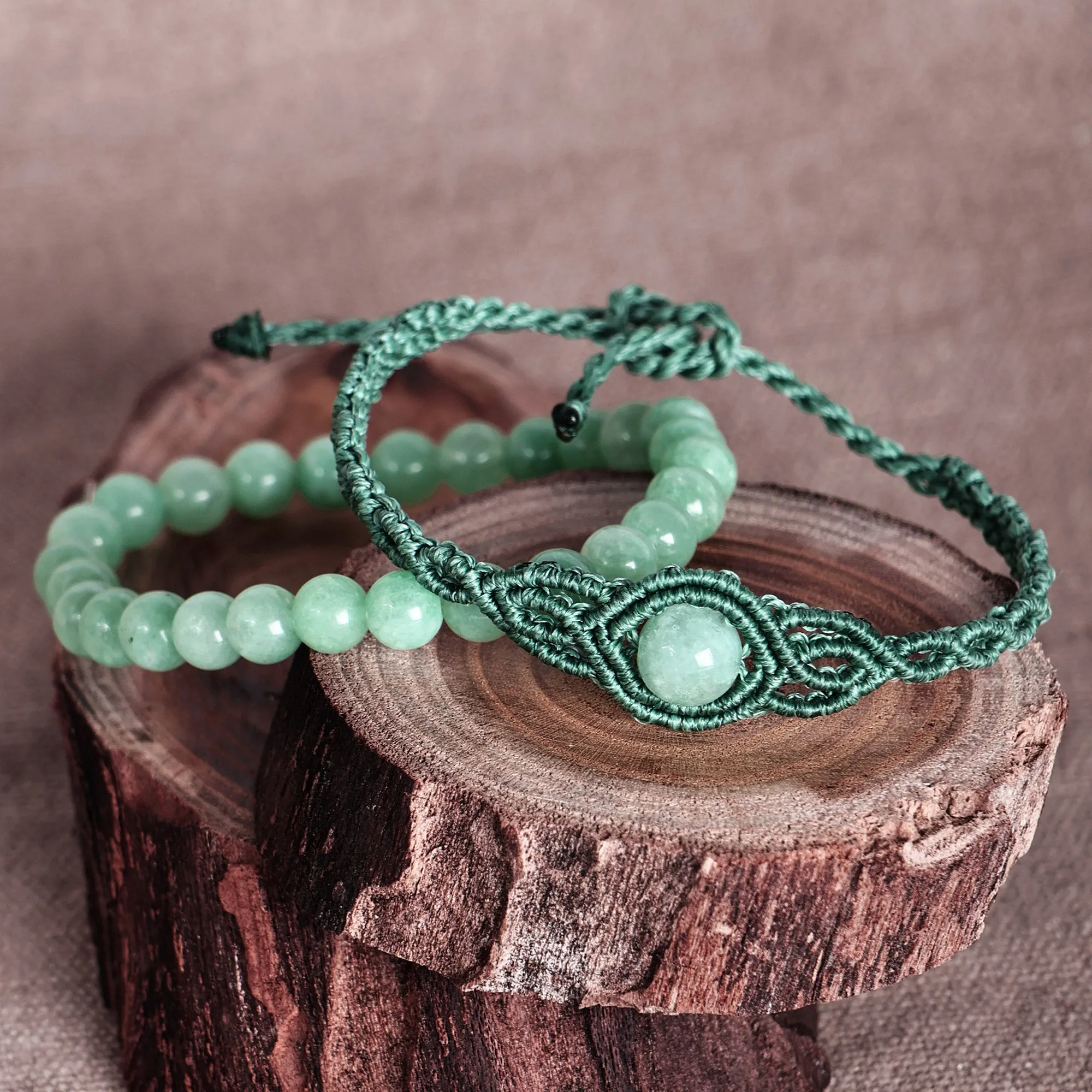 2 Jade Macrame Pendant and Beaded Stretch Bracelets in Aqua - Colorful Duo | NOVICA