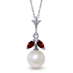 2.2 Carat 14K Solid White Gold Necklace Natural Pearl Garnet