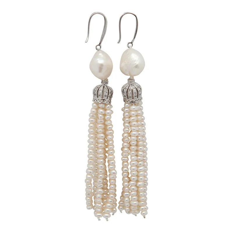 313-01-S | PEARL TASSEL EARRING ON SILVER