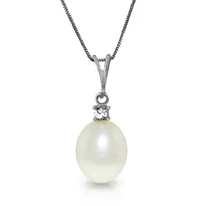 4.05 Carat 14K Solid White Gold Necklace Natural Diamond Pearl