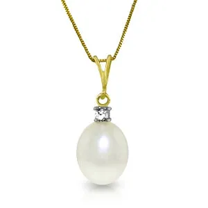 4.05 Carat 14K Solid Yellow Gold Necklace Natural Diamond Pearl