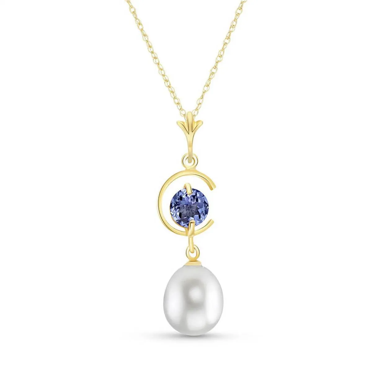 4.5 Carat 14K Solid Yellow Gold Necklace Natural Pearl Tanzanite