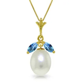 4.5 Carat 14K Solid Yellow Gold Necklace Parl Blue Topaz