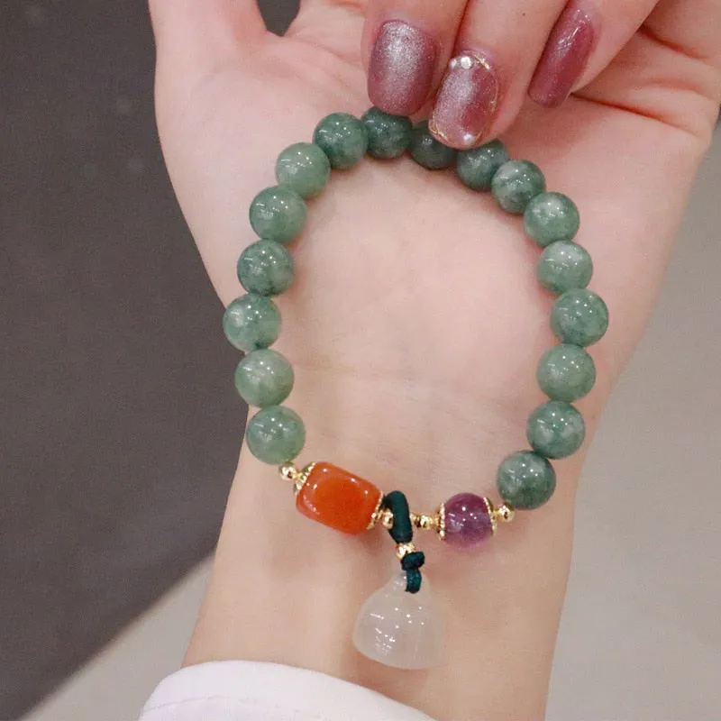 8mm Natural Green Jade Chalcedony Lotus Bracelet