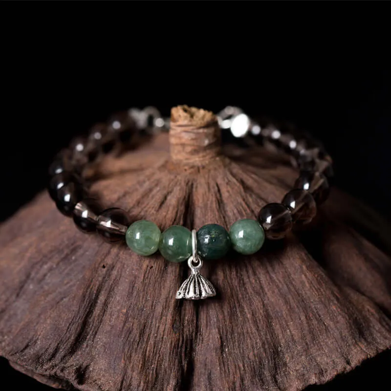 925 Silver Tea Crystal Jade Lotus Bracelet