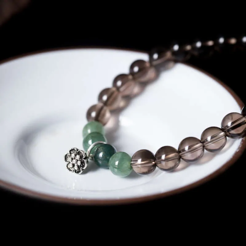 925 Silver Tea Crystal Jade Lotus Bracelet