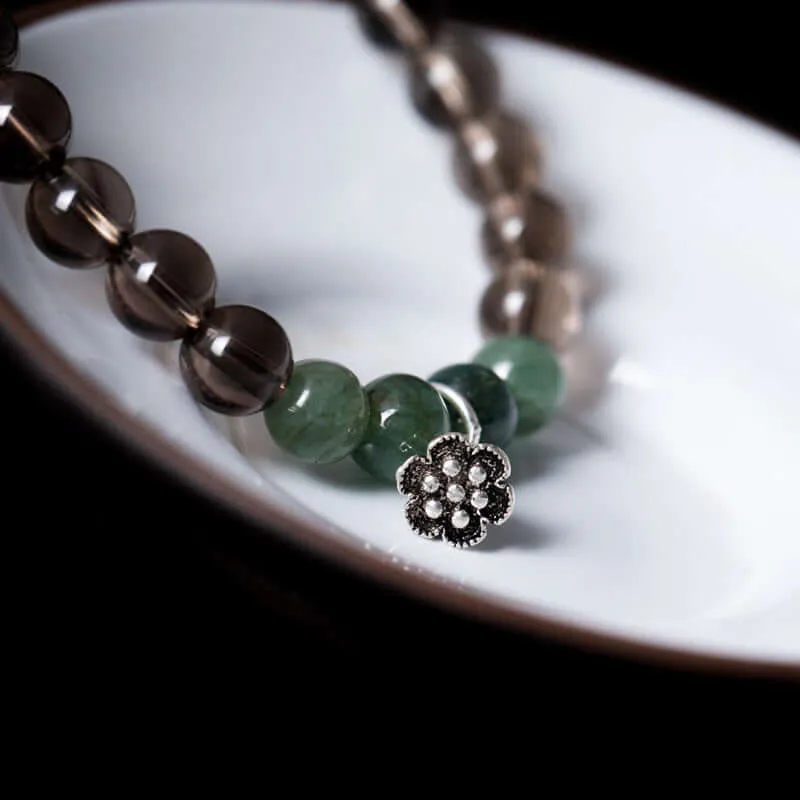 925 Silver Tea Crystal Jade Lotus Bracelet