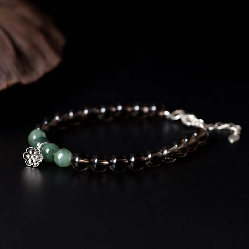 925 Silver Tea Crystal Jade Lotus Bracelet