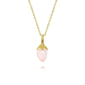 925 Silver Teardrop-Shaped Rose Quartz Lily of the Valley Pendant Necklace