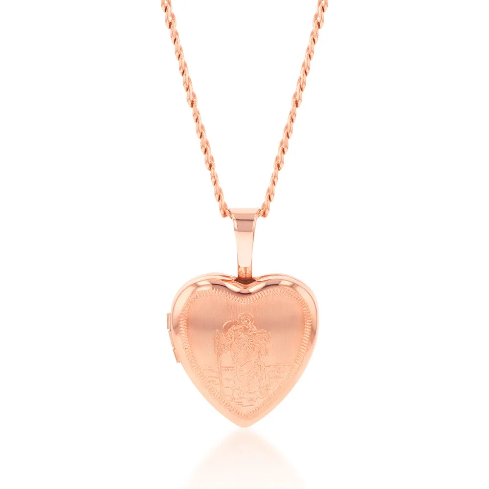 9ct Rose Gold Heart St. Christopher 12mm Locket