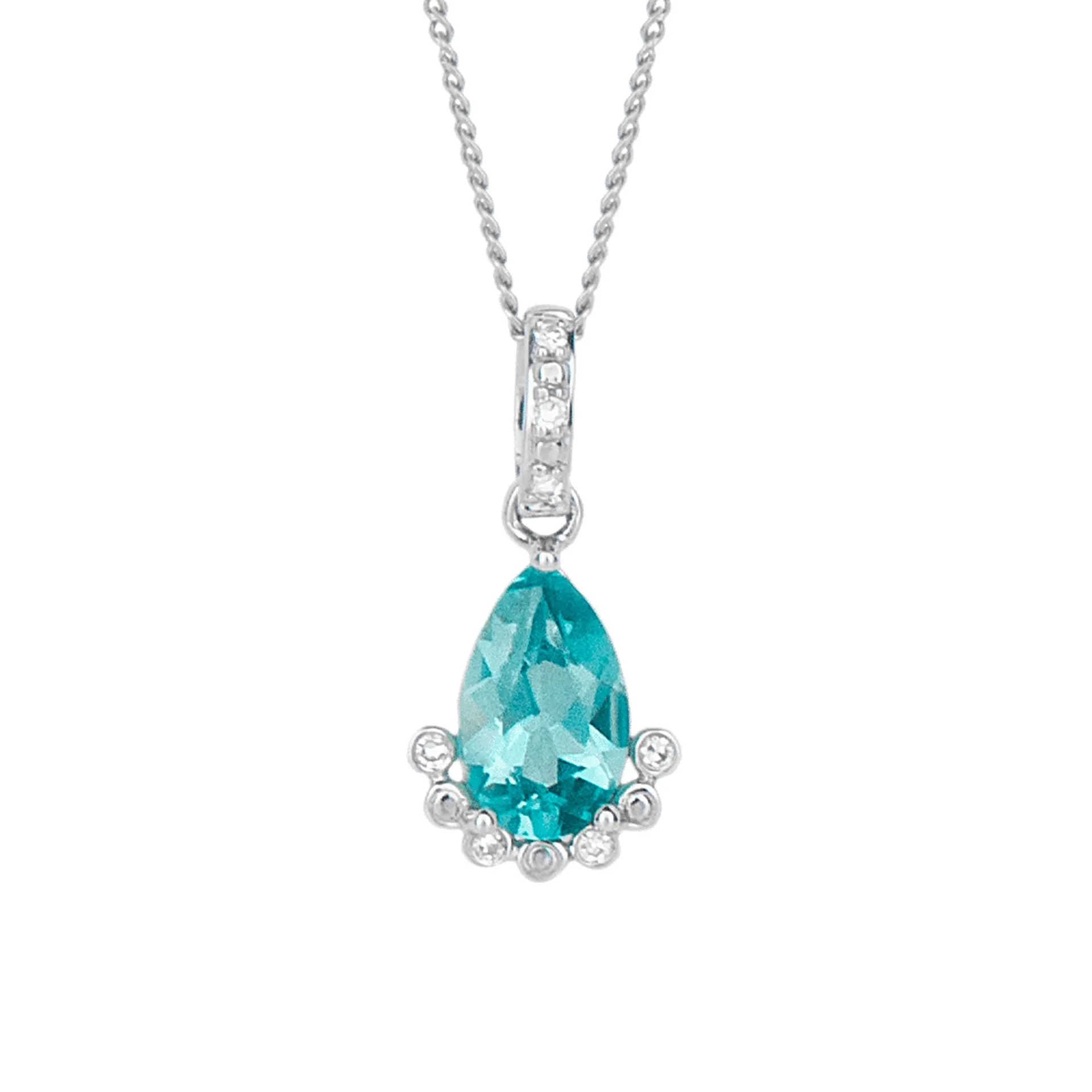 9ct White Gold Blue Apatite And Diamond Teardrop Pendant Only GP2339T