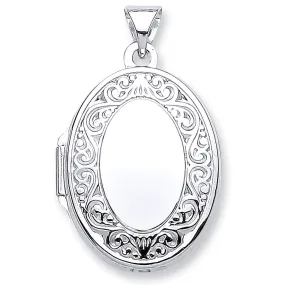 9ct White Gold Oval Shaped Locket Pendant Necklace