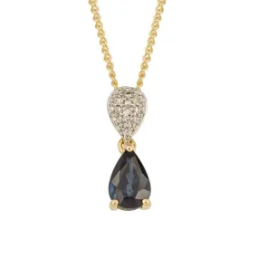 9ct Yellow Gold Blue Sapphire And Diamond Teardrop Drop Pendant Only GP2304L