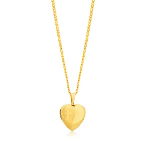 9ct Yellow Gold Etched Cross Heart Locket