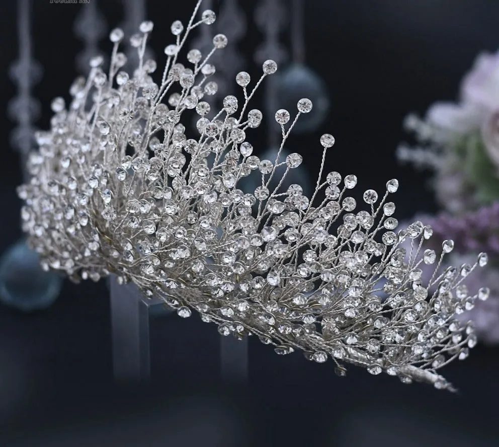 AB Colorful Rhinestone Bead Crystal AB Tiaras Crown Women Hair Accessories