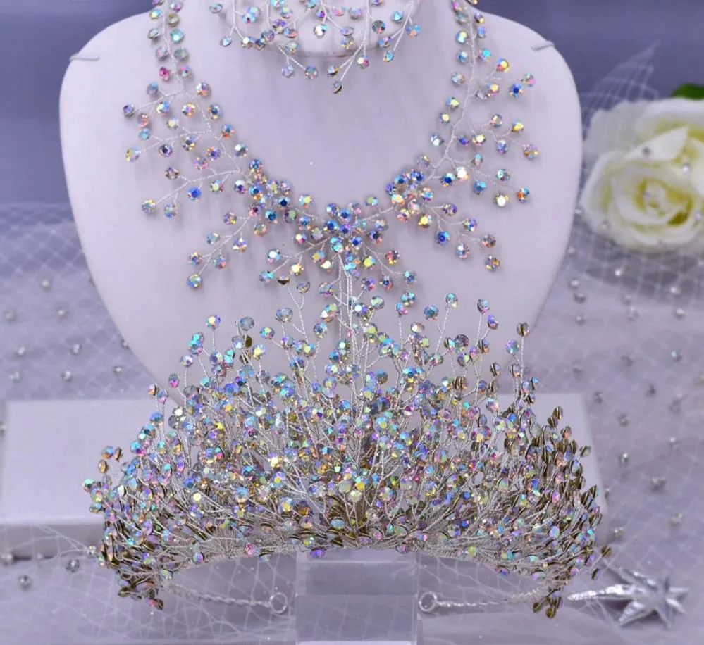 AB Colorful Rhinestone Bead Crystal AB Tiaras Crown Women Hair Accessories