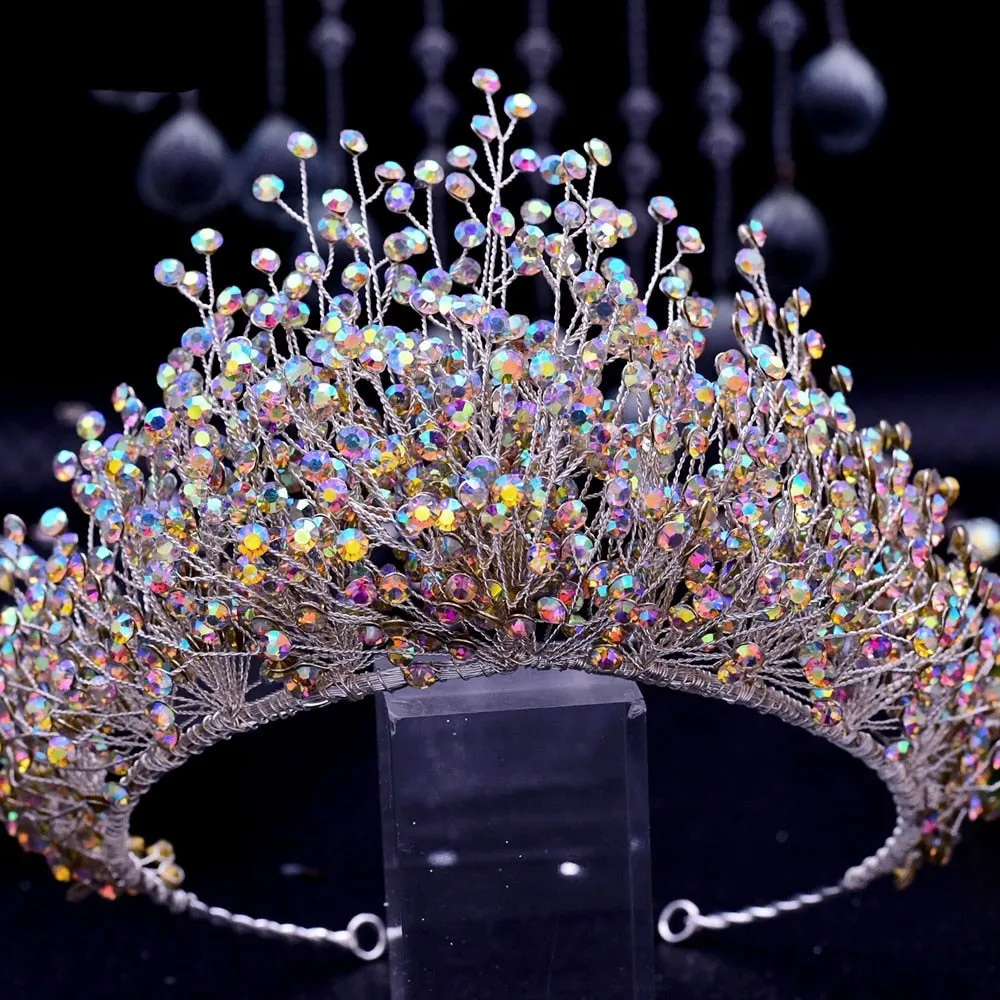 AB Colorful Rhinestone Bead Crystal AB Tiaras Crown Women Hair Accessories