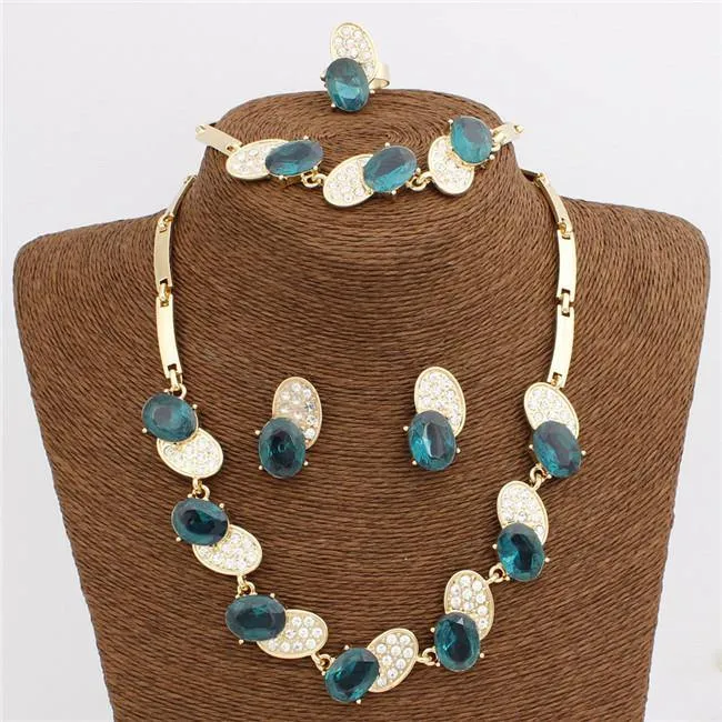 Acid Blue New Trendy Bee Shape Necklace Bracelet Ring Earrings Jewelry Set For Women Wedding Set