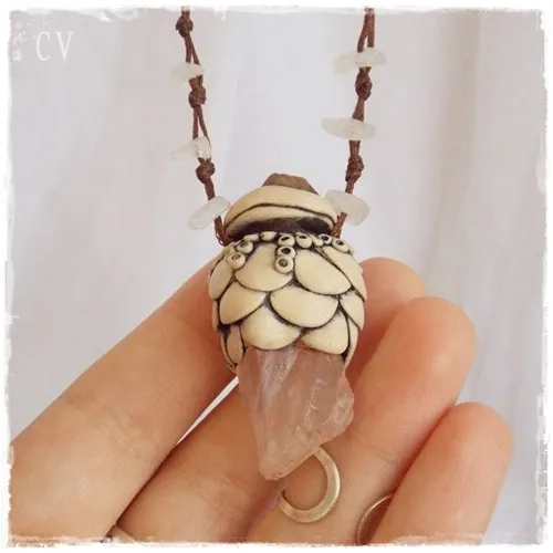 Acorn Rose Quartz Stone Pendant