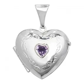 Acotis Silver Locket Heart Shaped Amethyst G6901