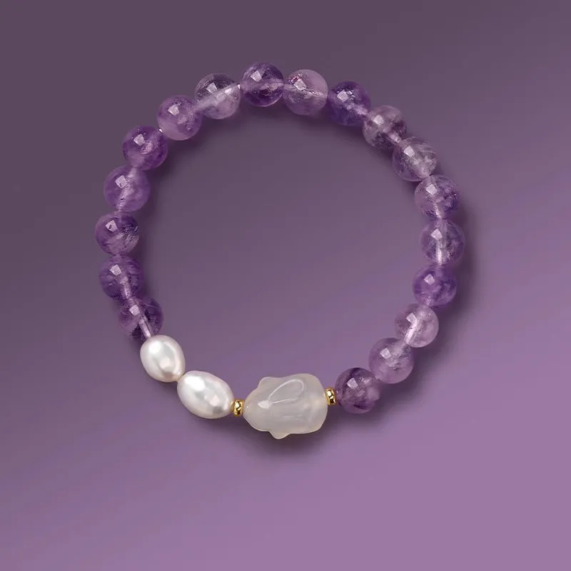 Amethyst and Lavender Crystal Sterling Silver Bracelet for Women's Handmade Jewelry