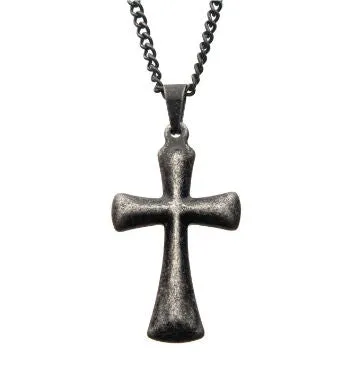 Antique Finished Stainless Steel Plain Cross Pendant with Chain