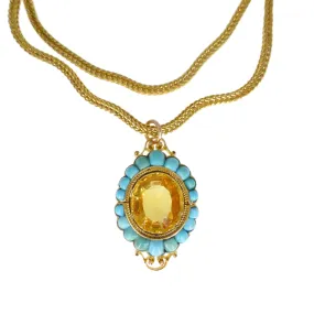 Antique Victorian Gold Turquoise Citrine Pendant