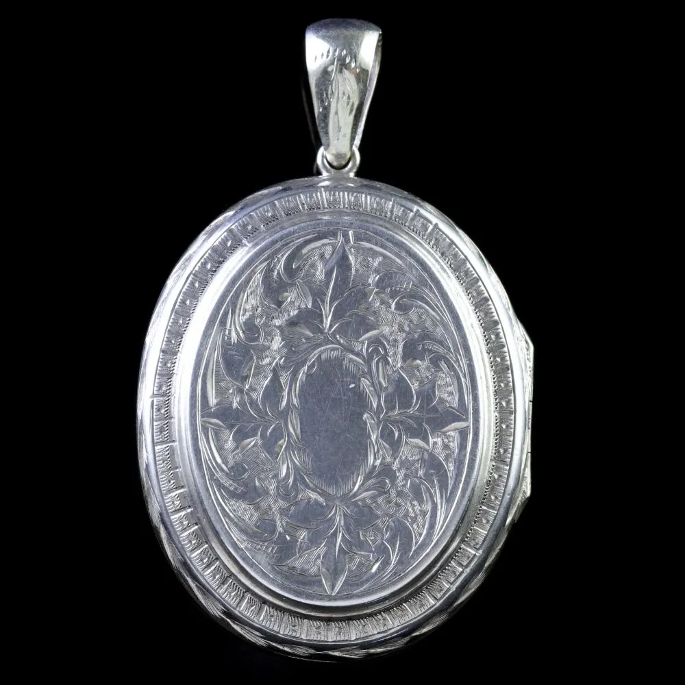 Antique Victorian Silver Ivy Locket Circa 1880