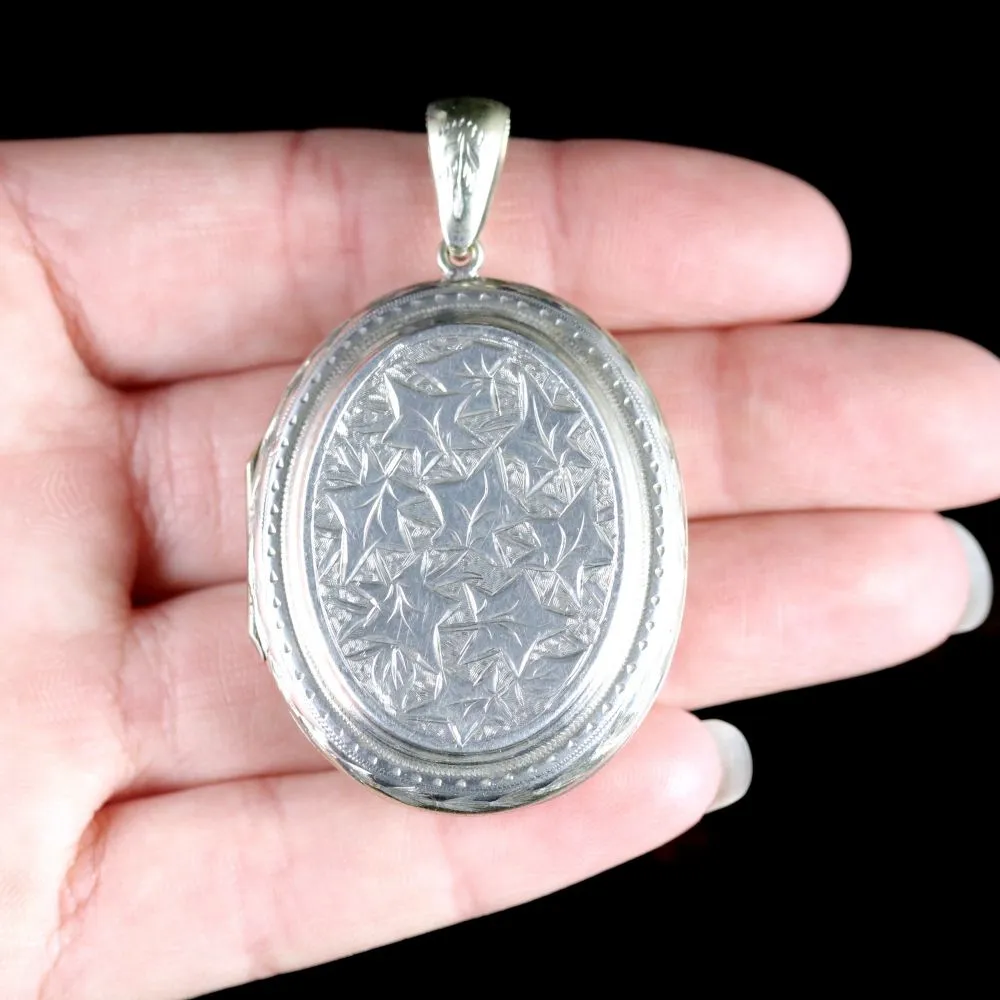 Antique Victorian Silver Ivy Locket Circa 1880