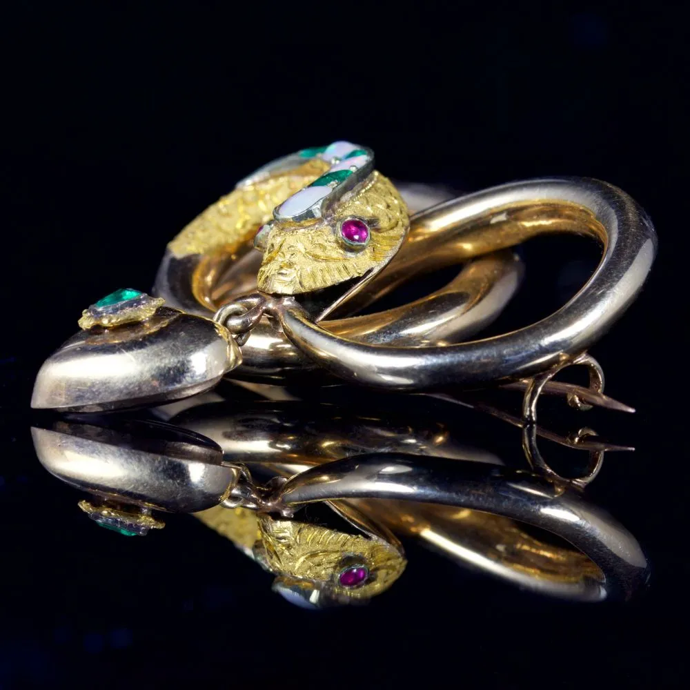 Antique Victorian Snake Heart Brooch 18Ct Circa 1860