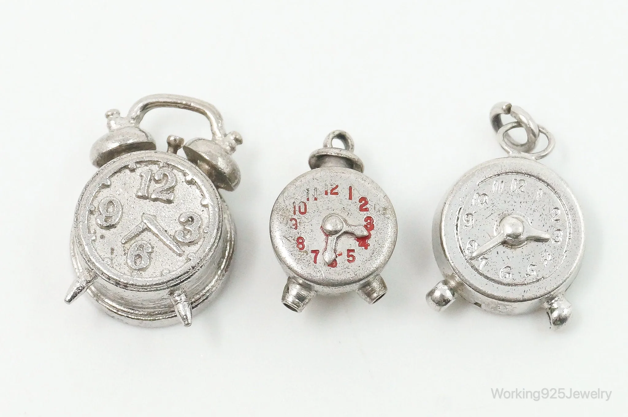 Antique Vintage Clocks Silver Charms Set Lot