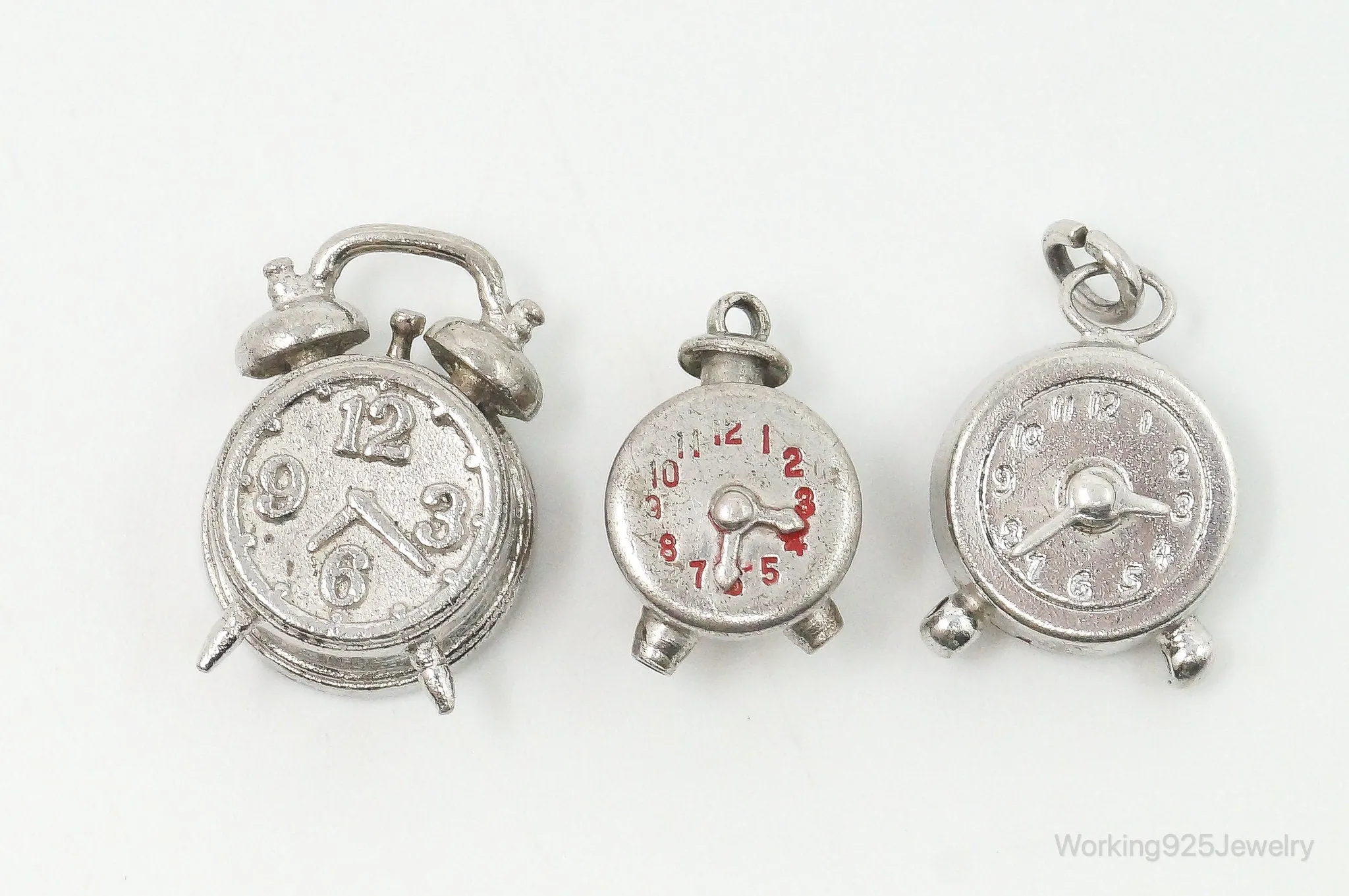 Antique Vintage Clocks Silver Charms Set Lot