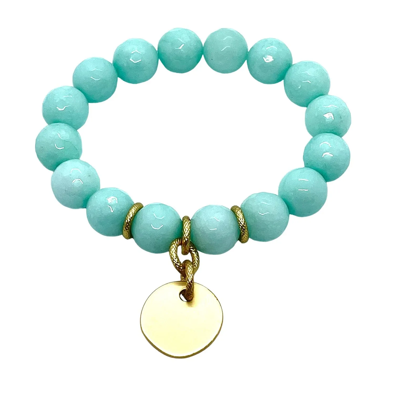 Aqua Jade Matte Gold Charm Stretch Bracelet