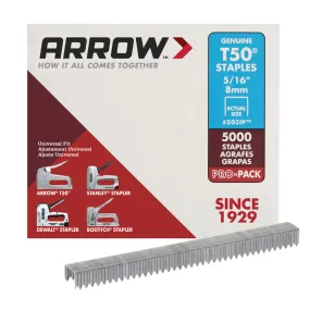 Arrow T50 3/8 in. W X 5/16 in. L 18 Ga. Flat Crown Heavy Duty Staples 5000 pk