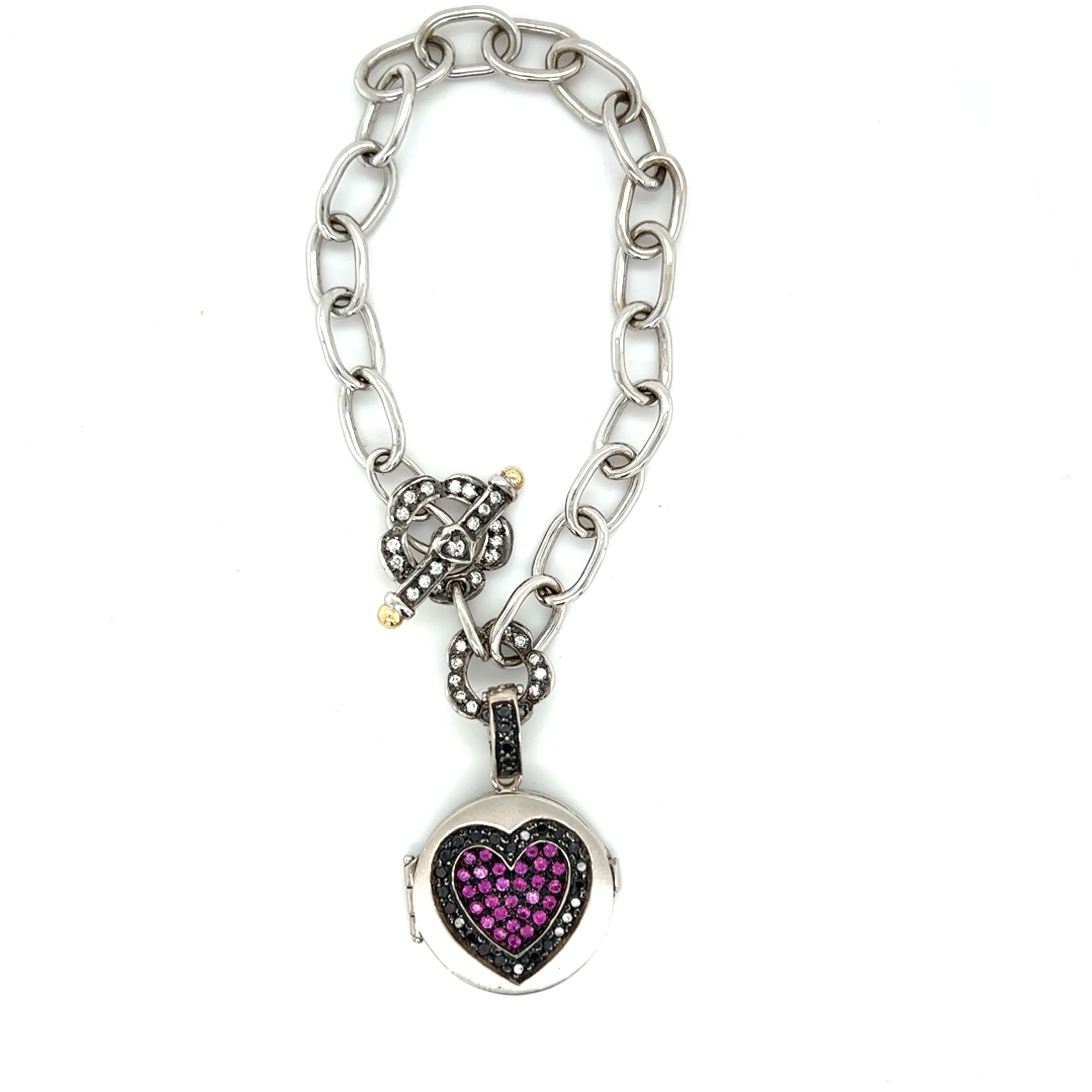 Award-Winning Pavé Pink Sapphire | Black Diamond Love Locket Charm Large 18kt White